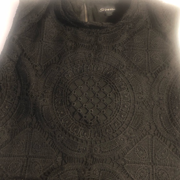 Shinestar Black lace crochet casual dress with silver zipper XL - Picture 3 of 4